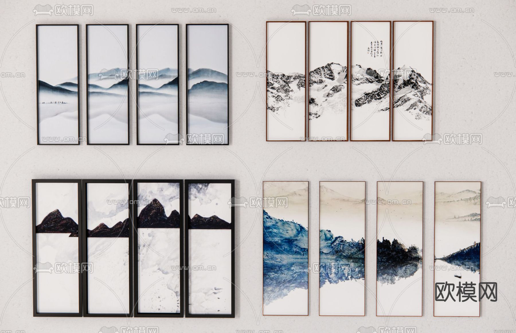 新中式装饰画挂画组合su模型下载（渲染图1）
