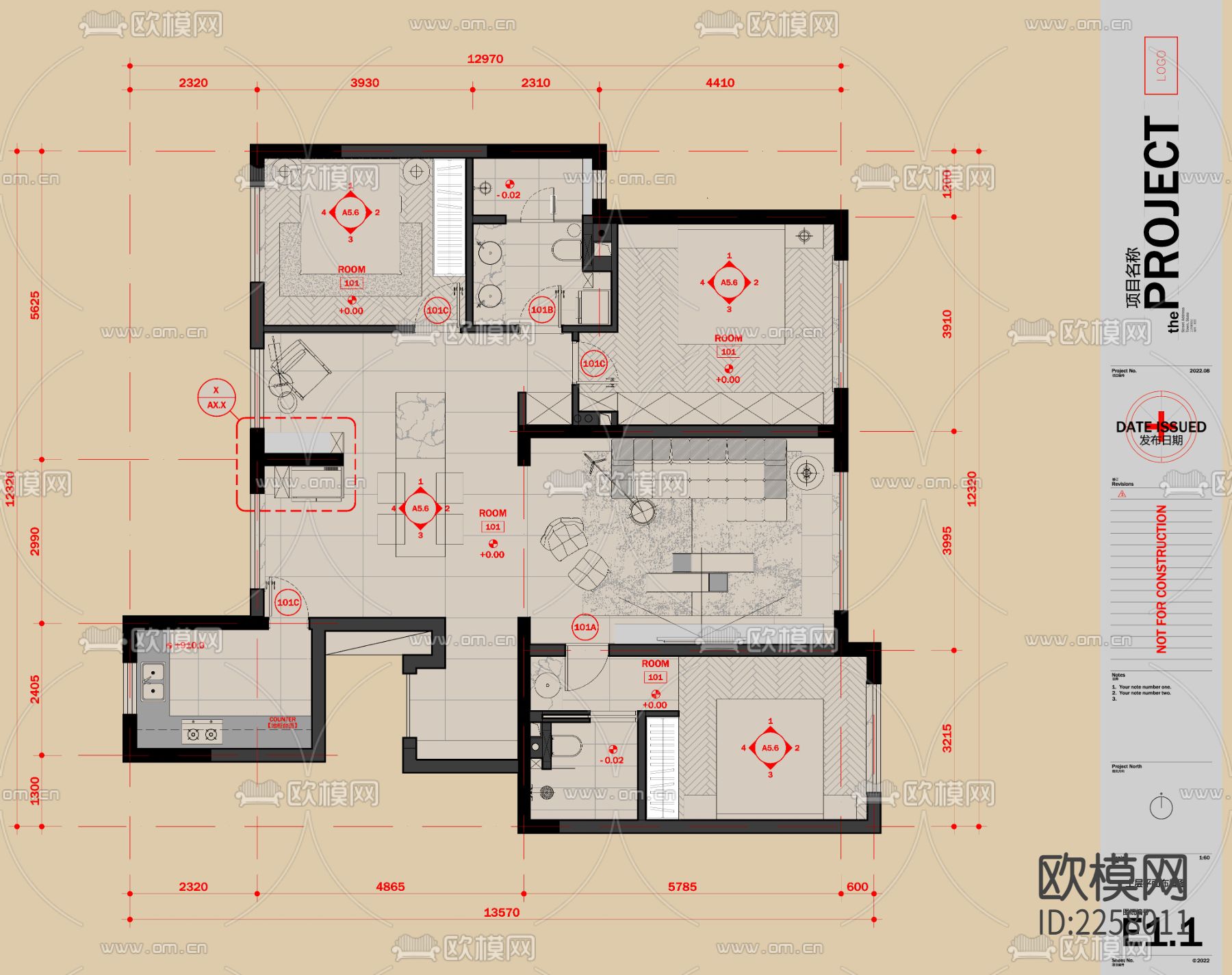国外大神家装cad施工图下载（渲染图1）