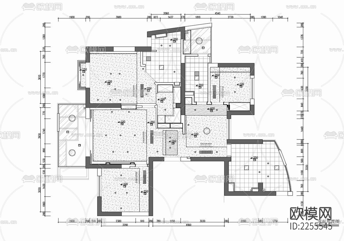130㎡家装大平层cad施工图下载（渲染图3）