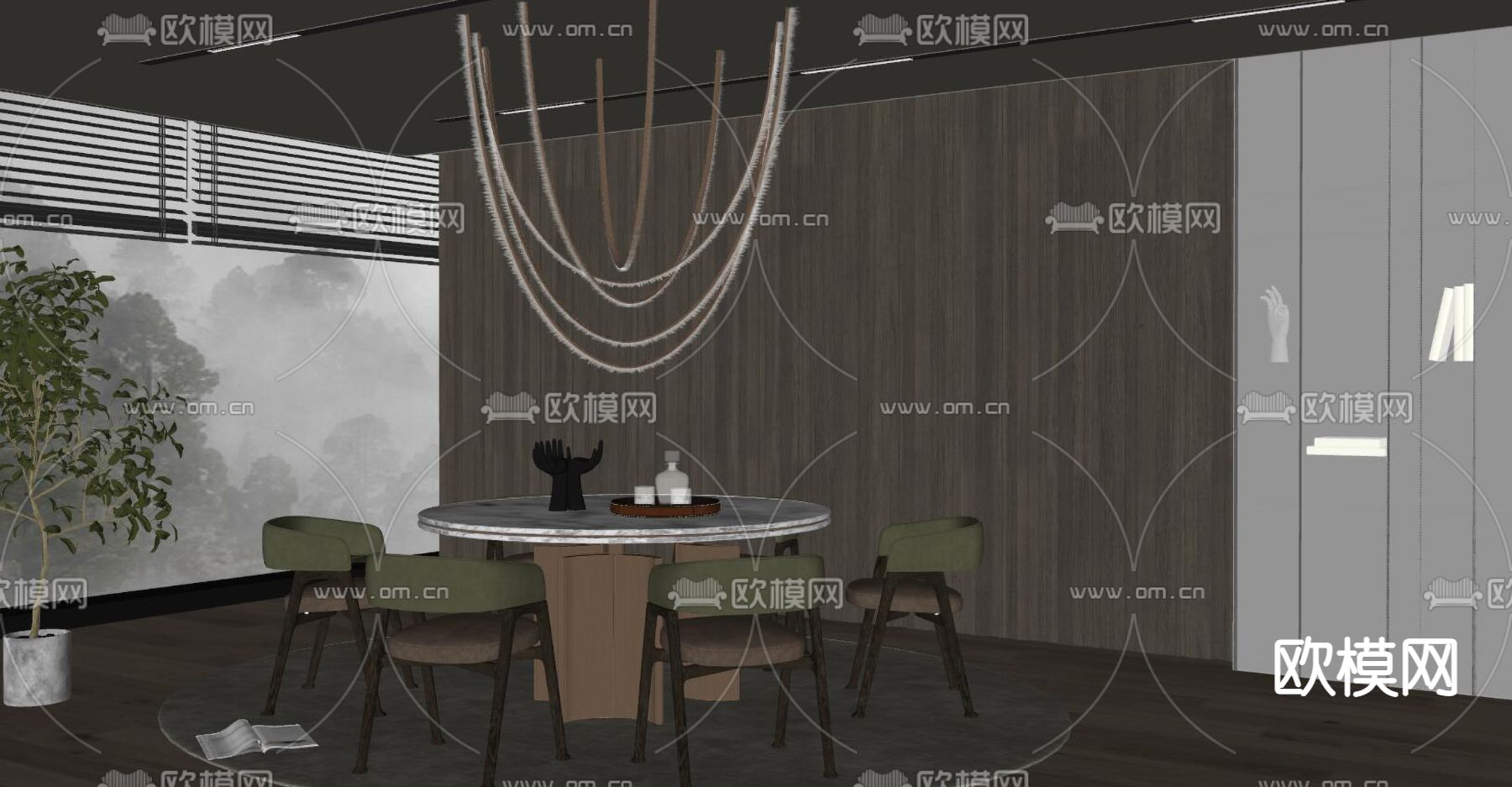 Minotti 现代餐厅su模型下载（渲染图2）