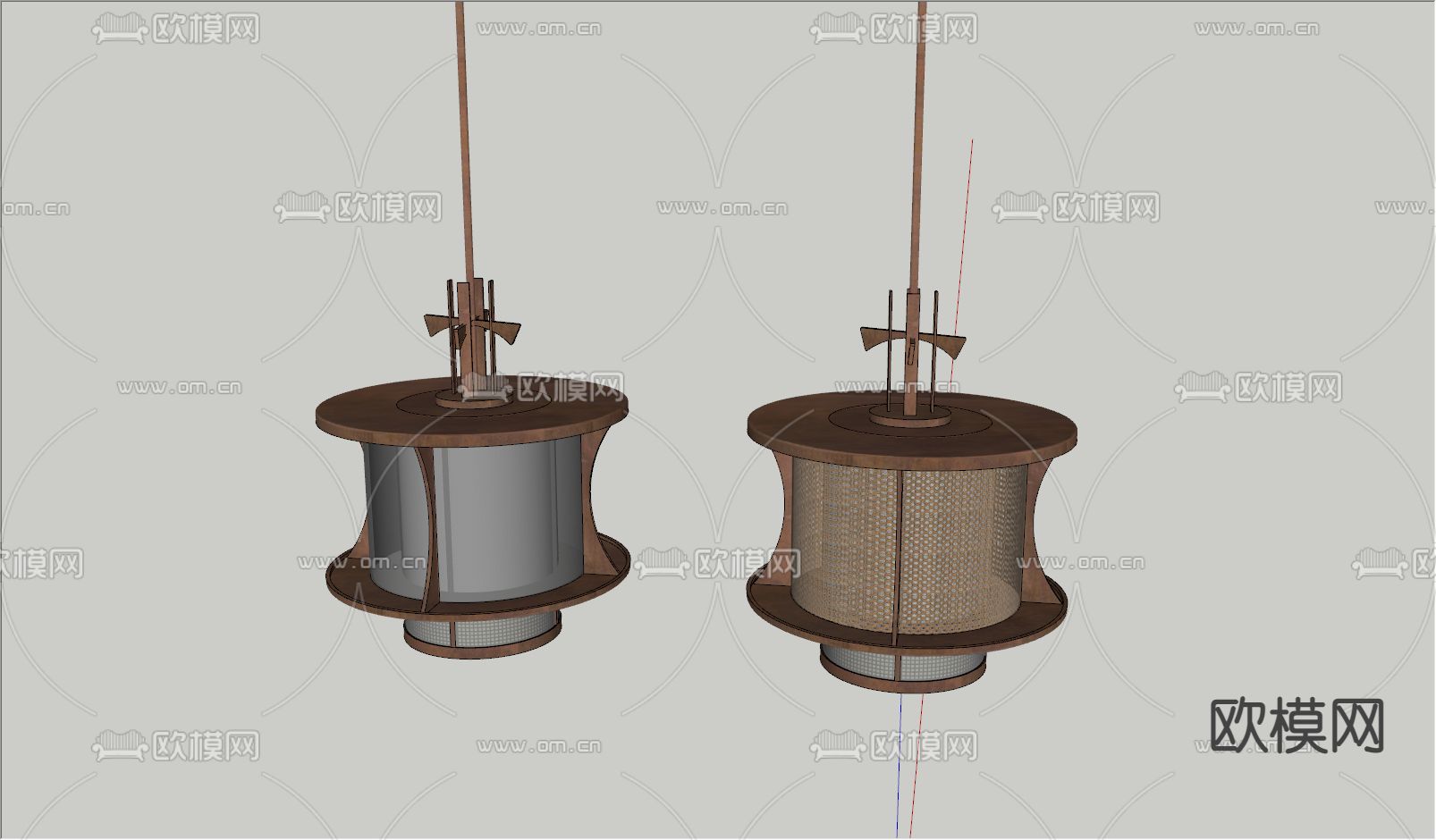 中式灯笼吊灯su模型下载（渲染图2）