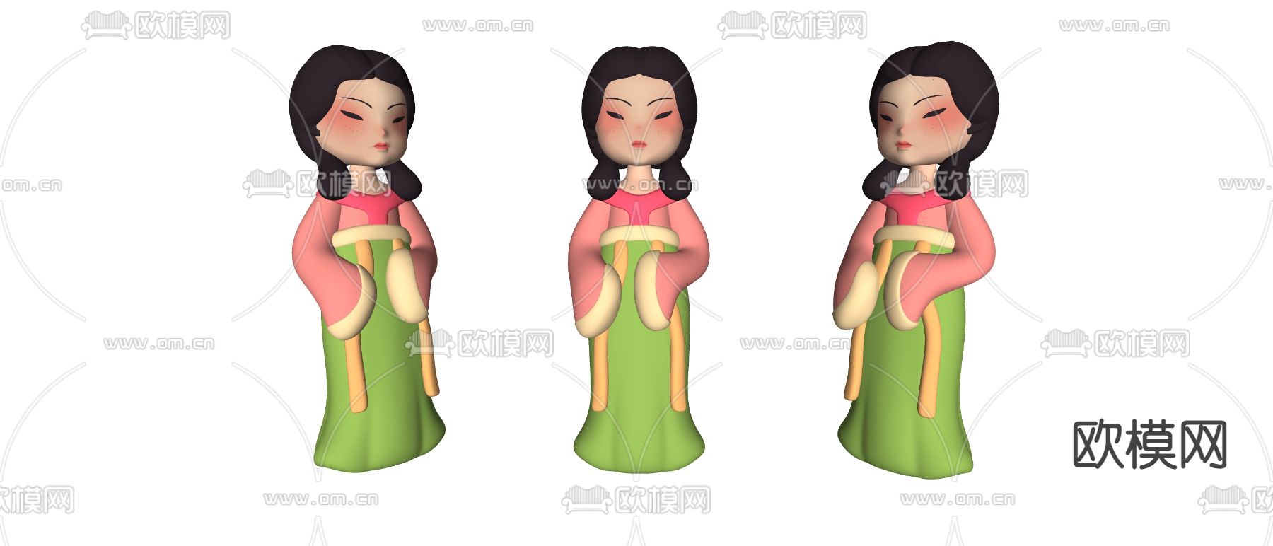 新中式国潮侍女潮玩摆件su模型下载（渲染图1）