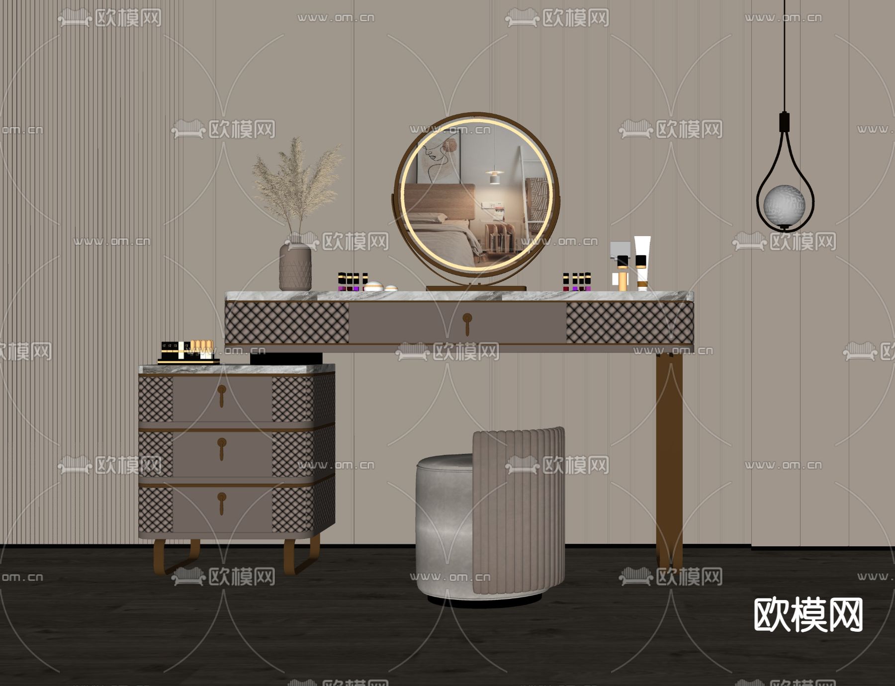 现代轻奢梳妆台su模型下载（渲染图2）
