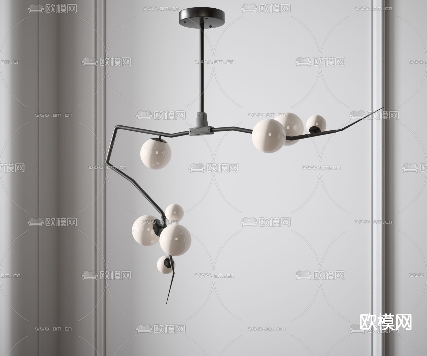现代球形多头吊灯3d模型下载_ID12090425_3dmax免费模型-欧模网