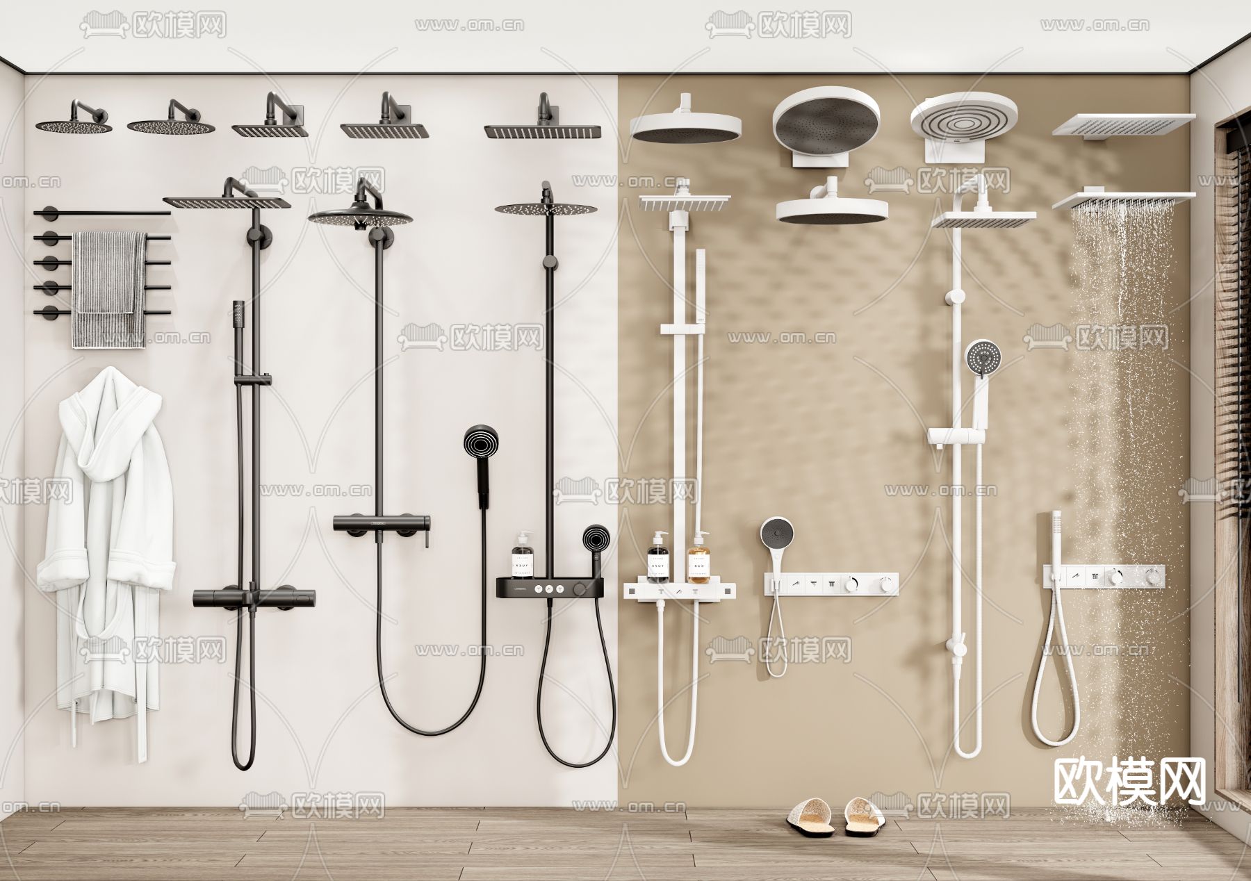 现代淋浴花洒花洒喷头卫浴用品su模型下载（渲染图1）