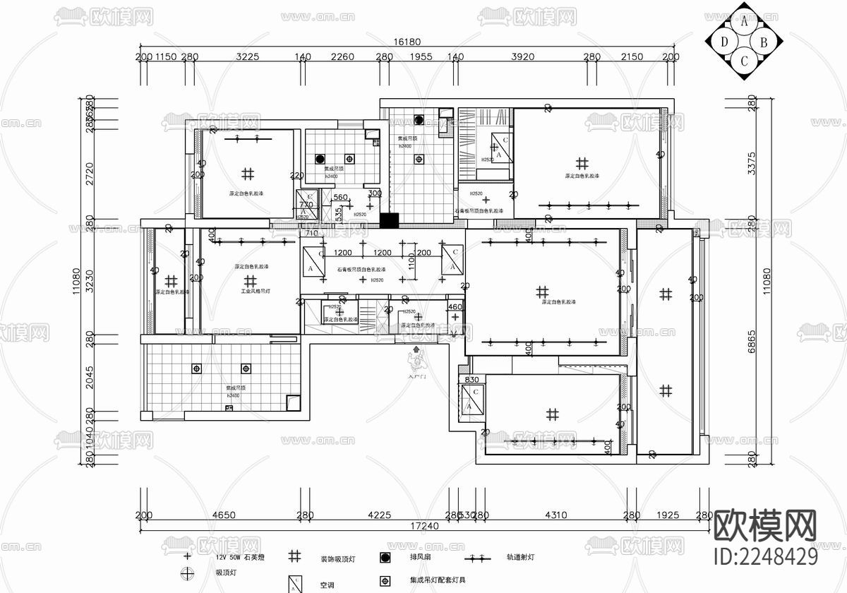 160㎡家装大平层cad施工图下载（渲染图5）
