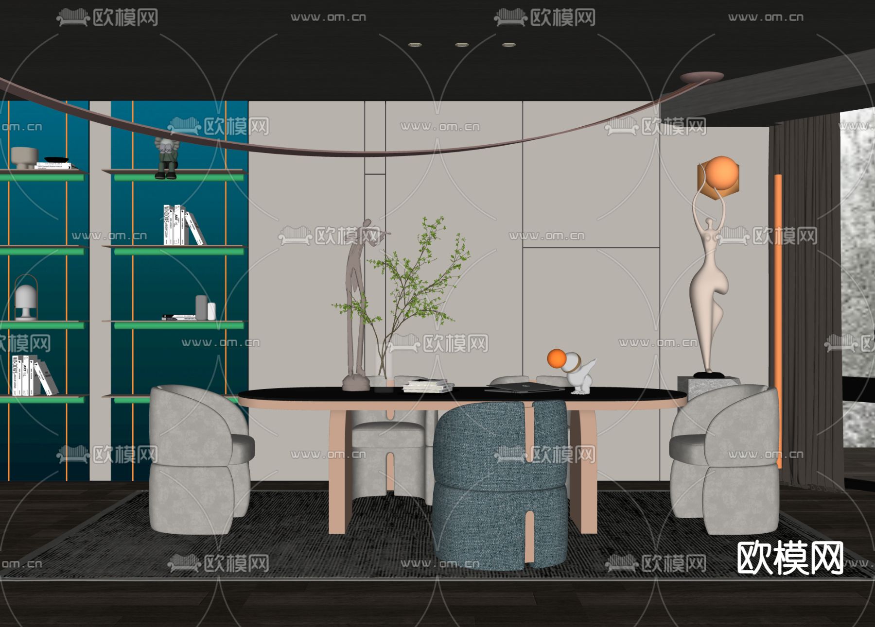 现代书房su模型下载（渲染图2）