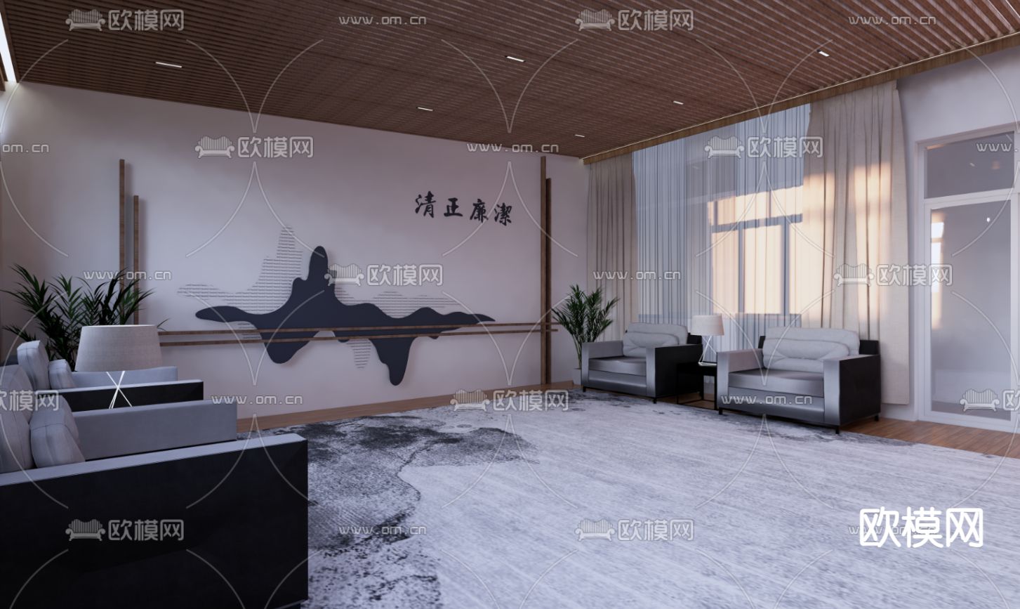 新中式图书馆su模型下载（渲染图4）