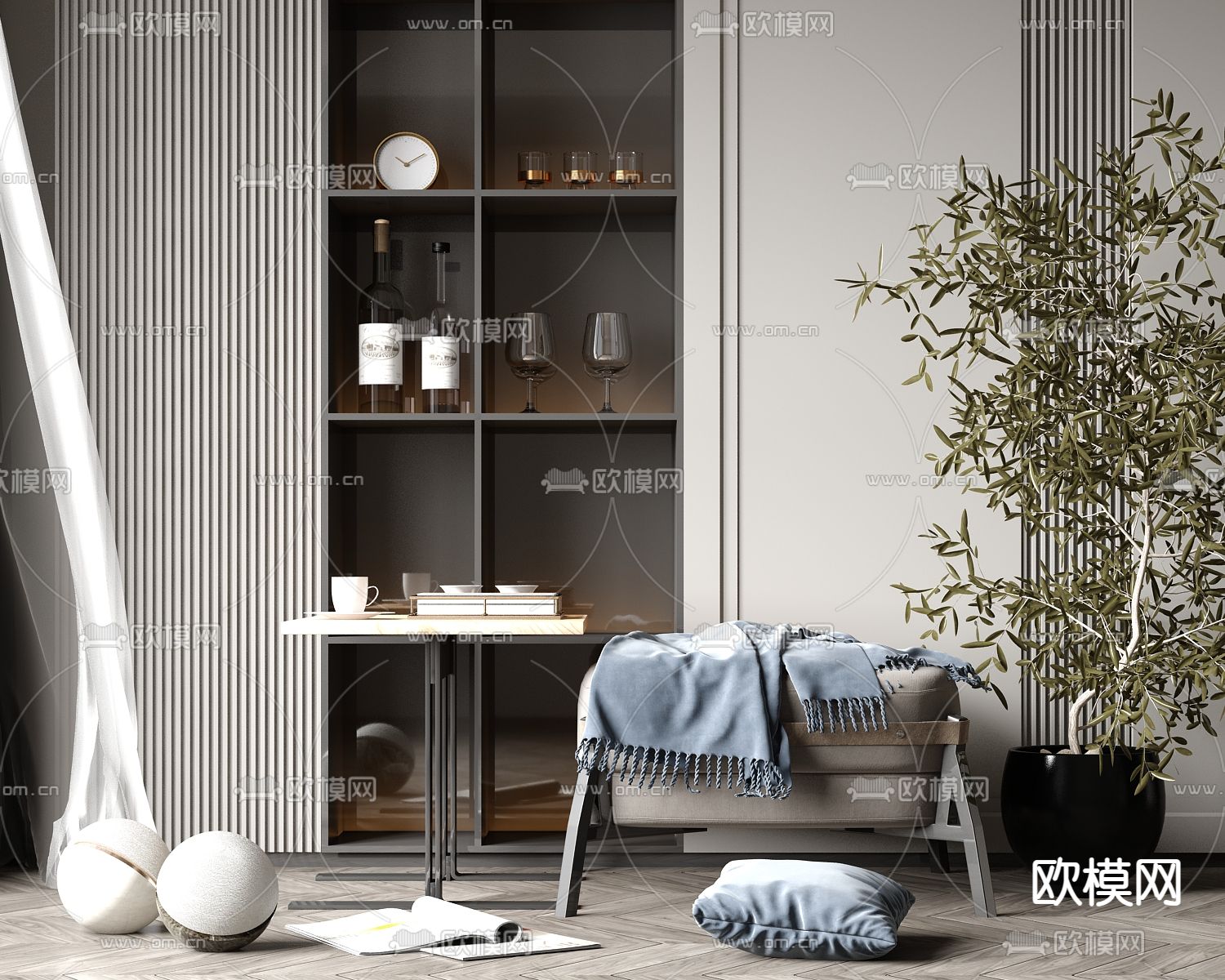 现代轻奢沙发凳su模型下载（渲染图1）