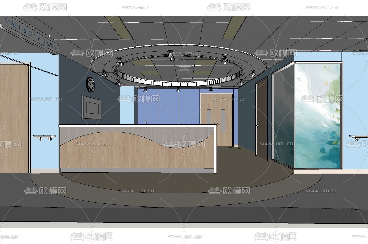 现代医院护士站su模型下载（渲染图3）