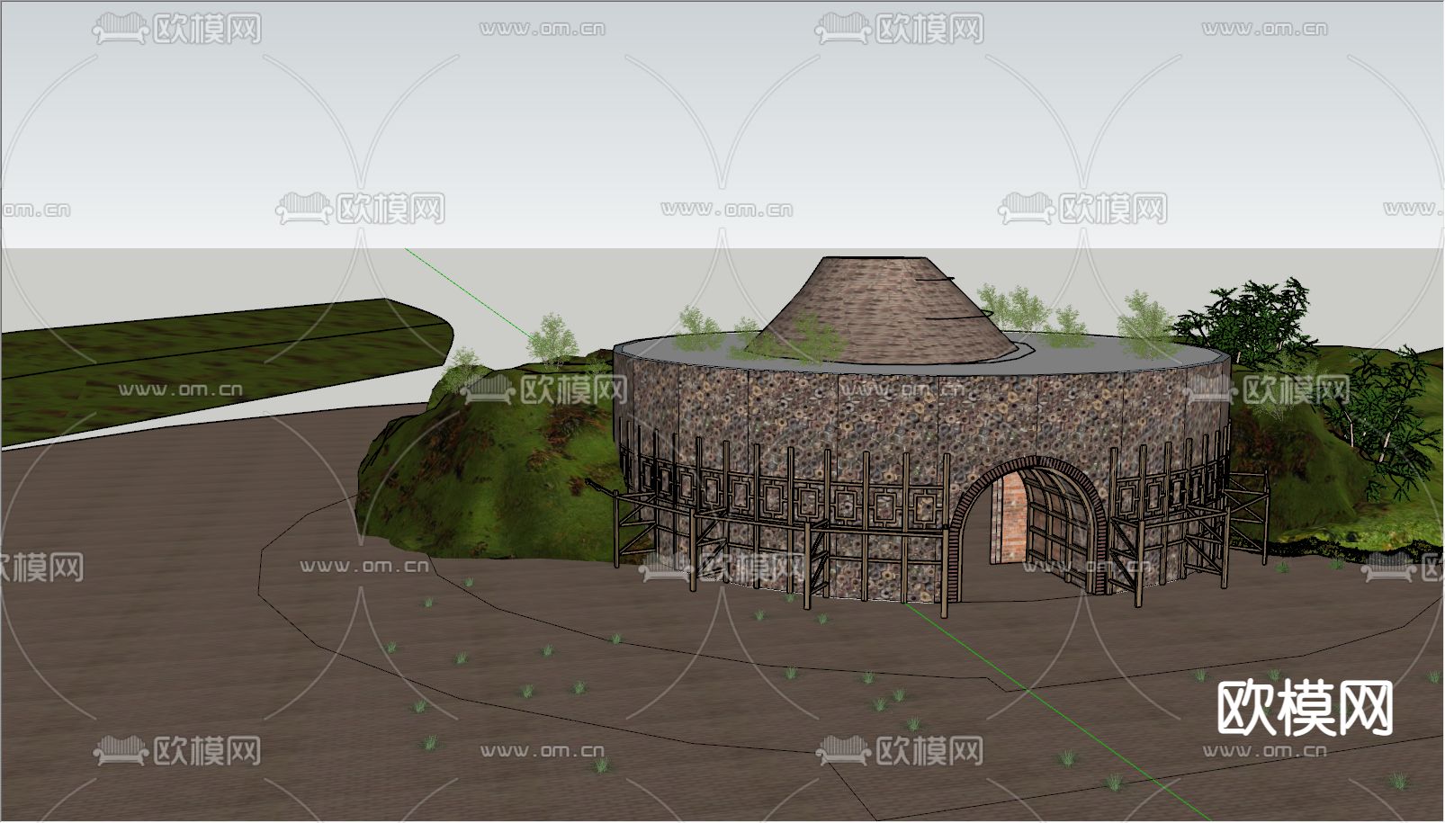 自然风窑洞民宿su模型下载（渲染图2）
