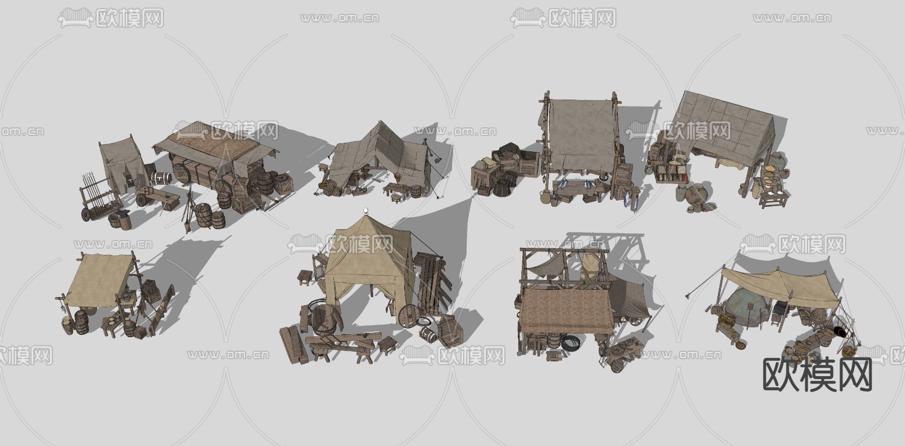 中式传统集市摊位su模型下载（渲染图2）