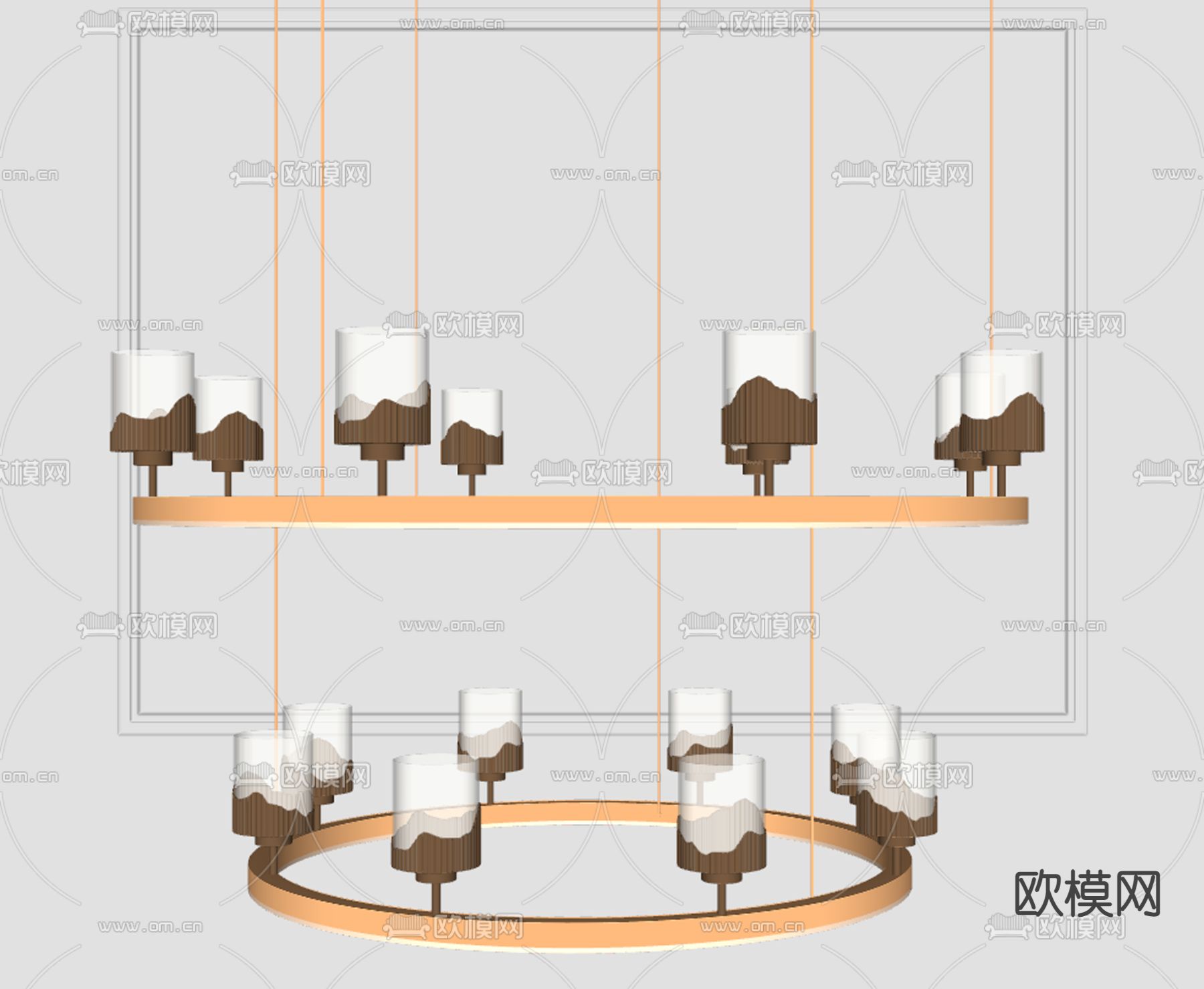 新中式双层圆环吊灯su模型下载（渲染图2）