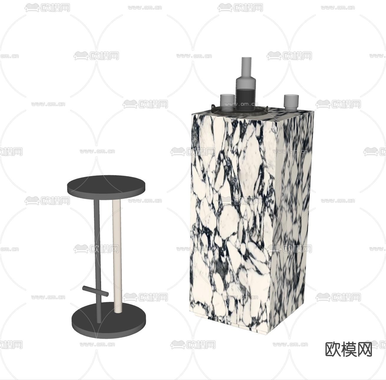 现代吧椅su模型下载（渲染图2）