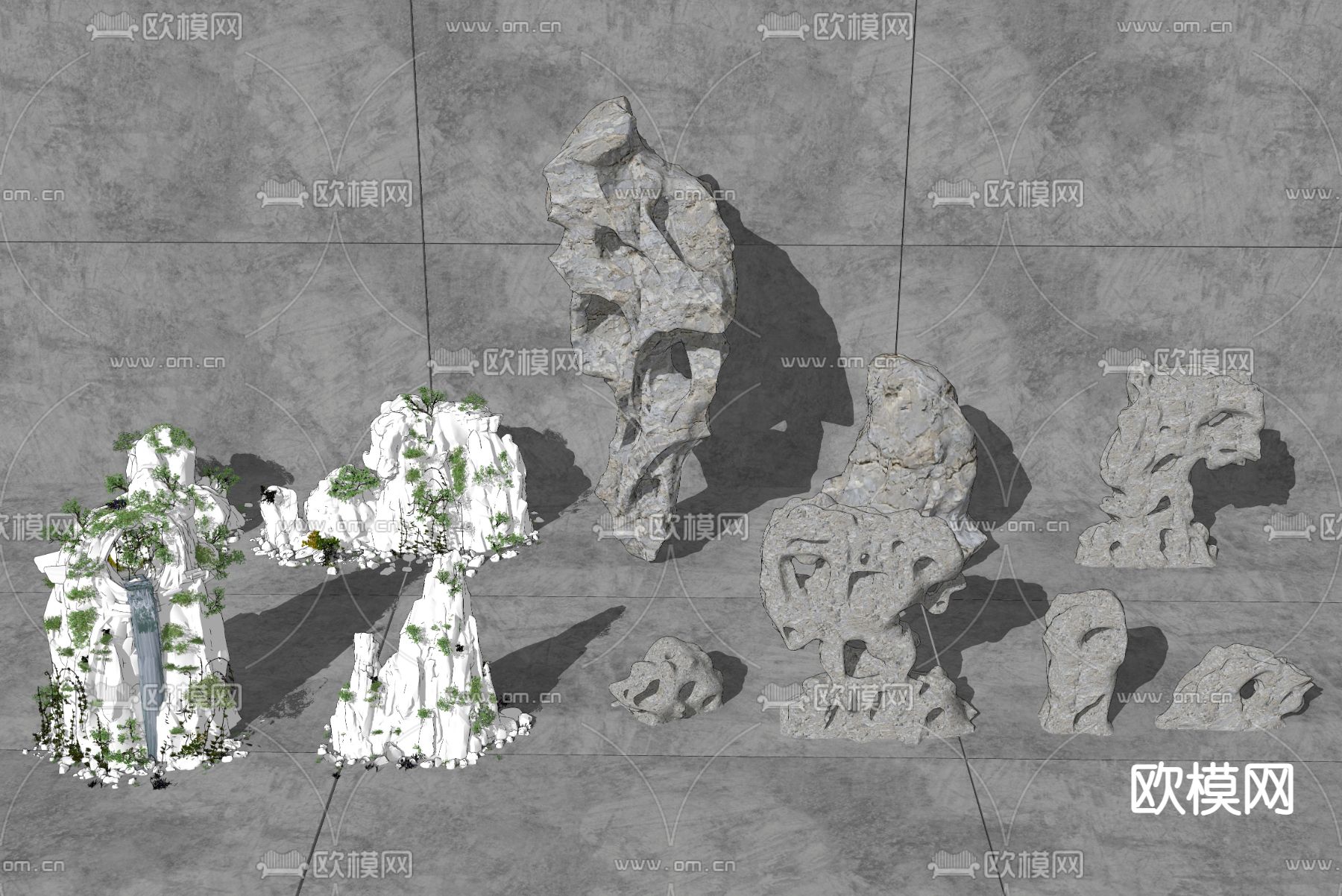 新中式太湖石寿山石su模型下载（渲染图2）