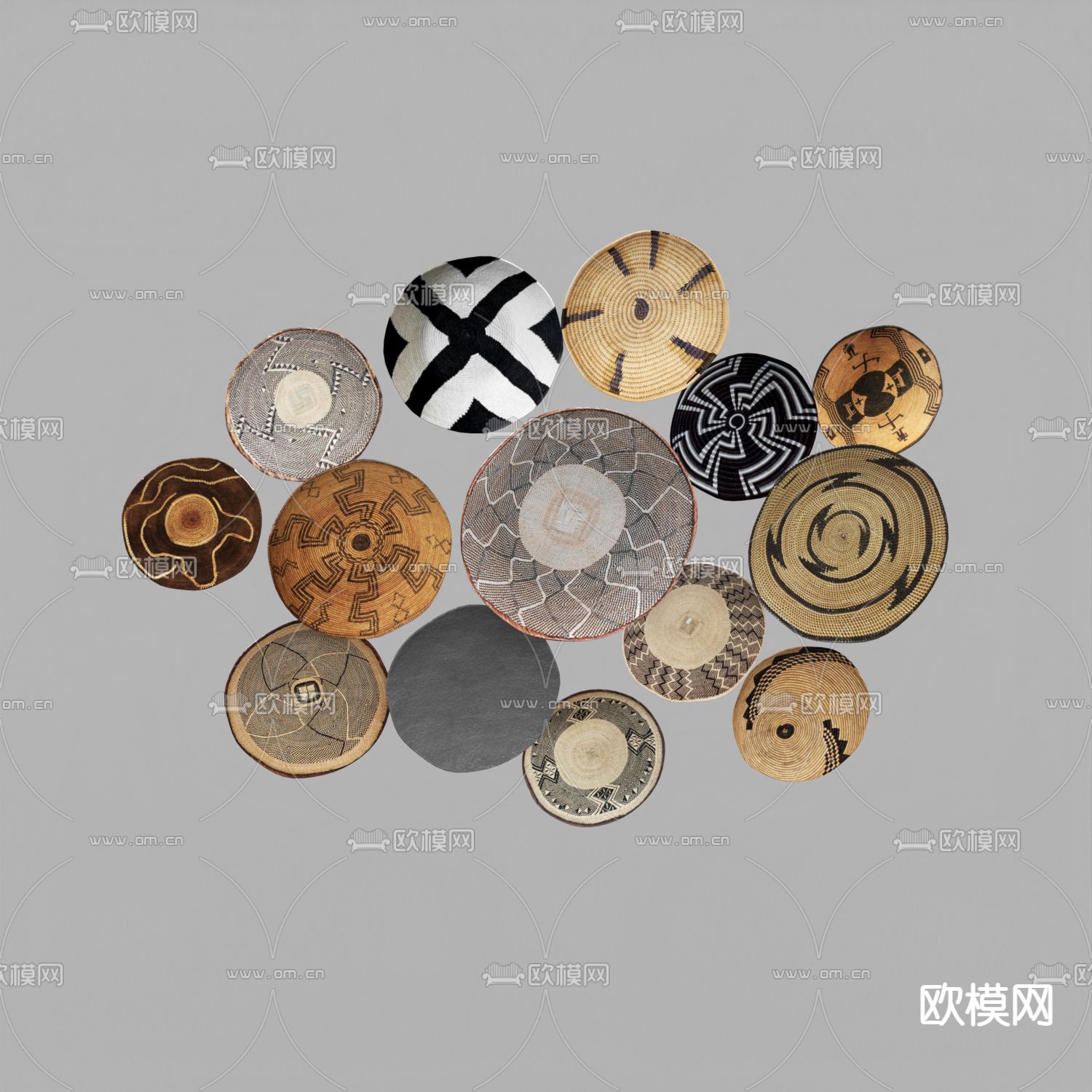 北欧简约草编花纹壁饰免费3d模型下载