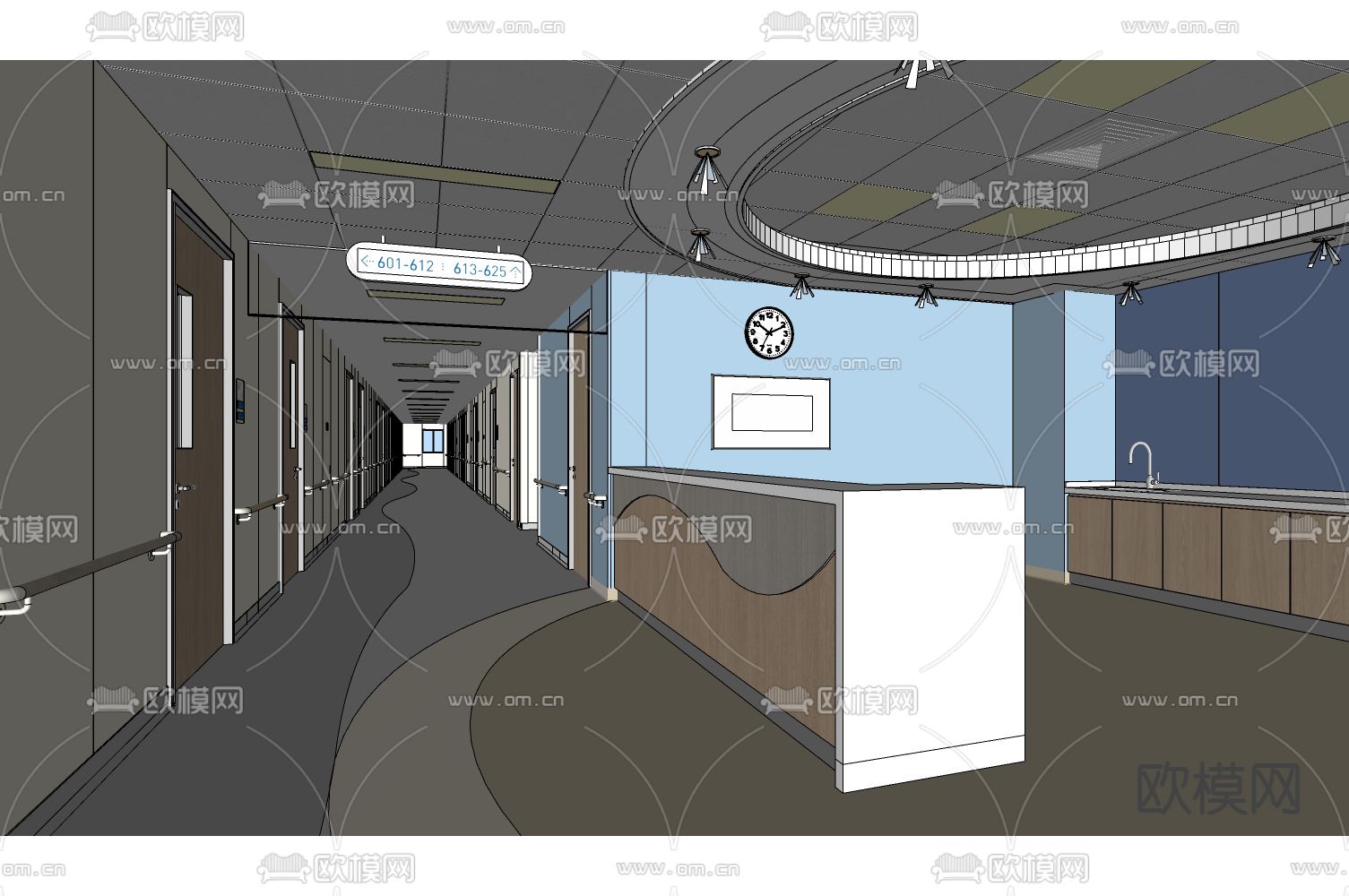 现代医院护士站su模型下载（渲染图4）