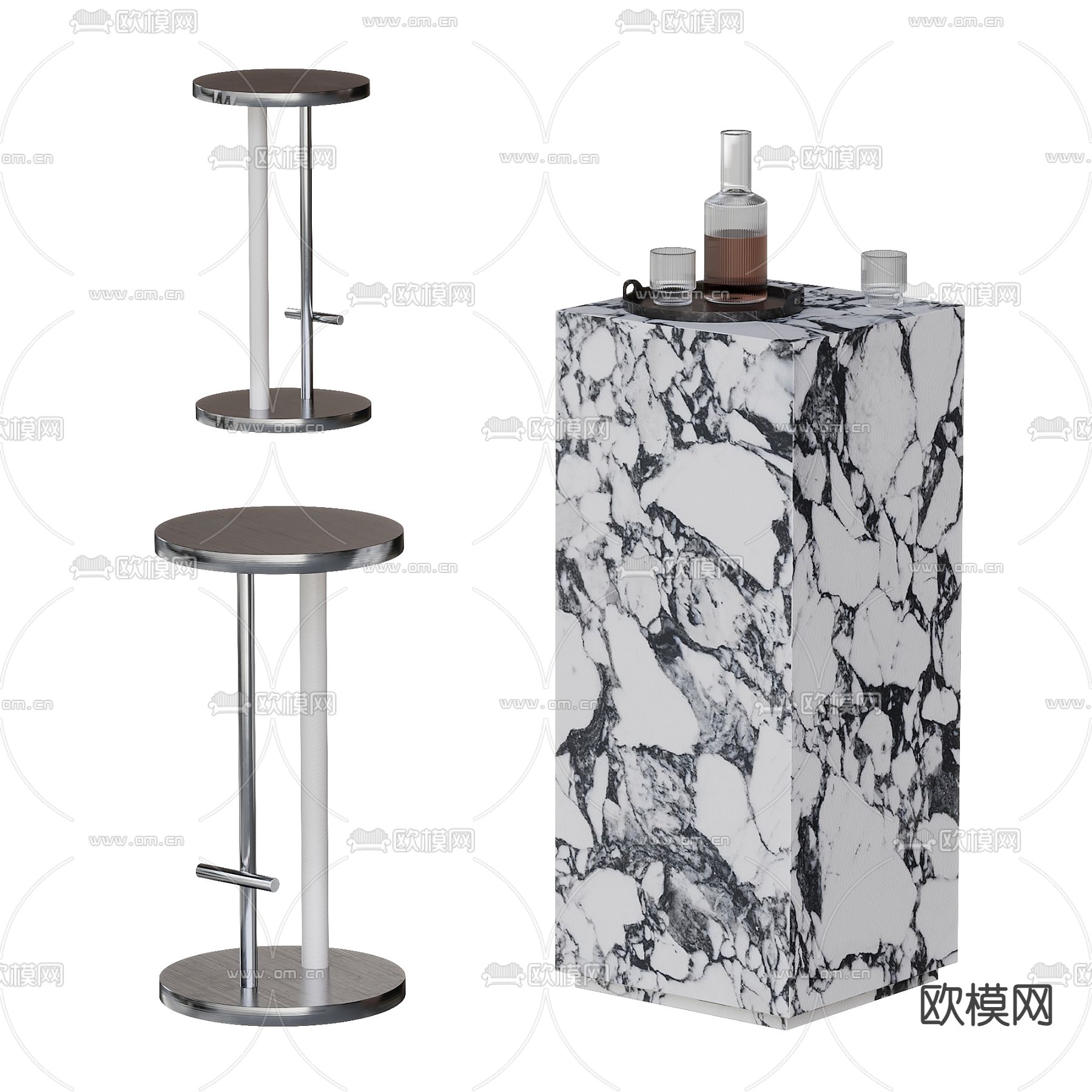 现代吧椅su模型下载（渲染图1）