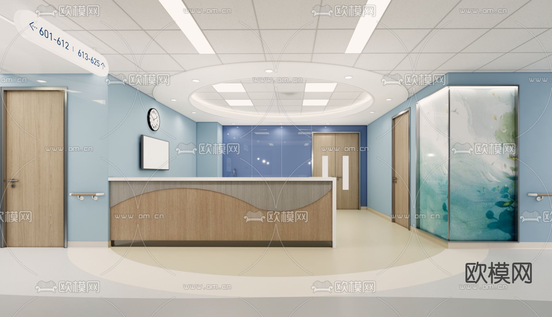 现代医院护士站su模型下载（渲染图1）