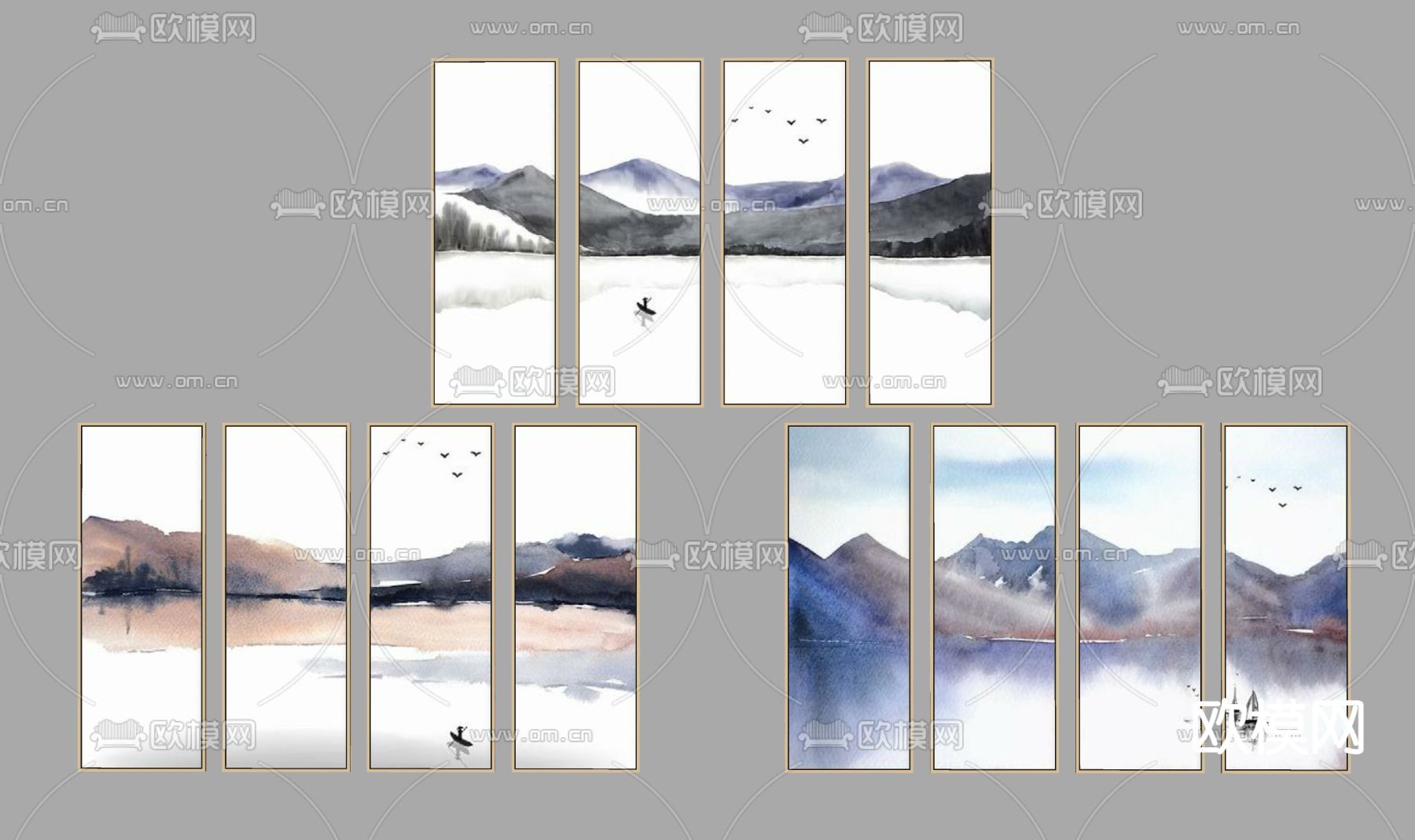 新中式装饰画挂画组合su模型下载（渲染图2）