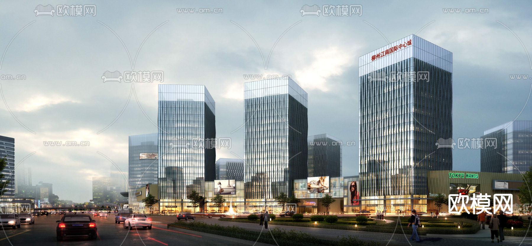 现代商业街建筑外观psd下载