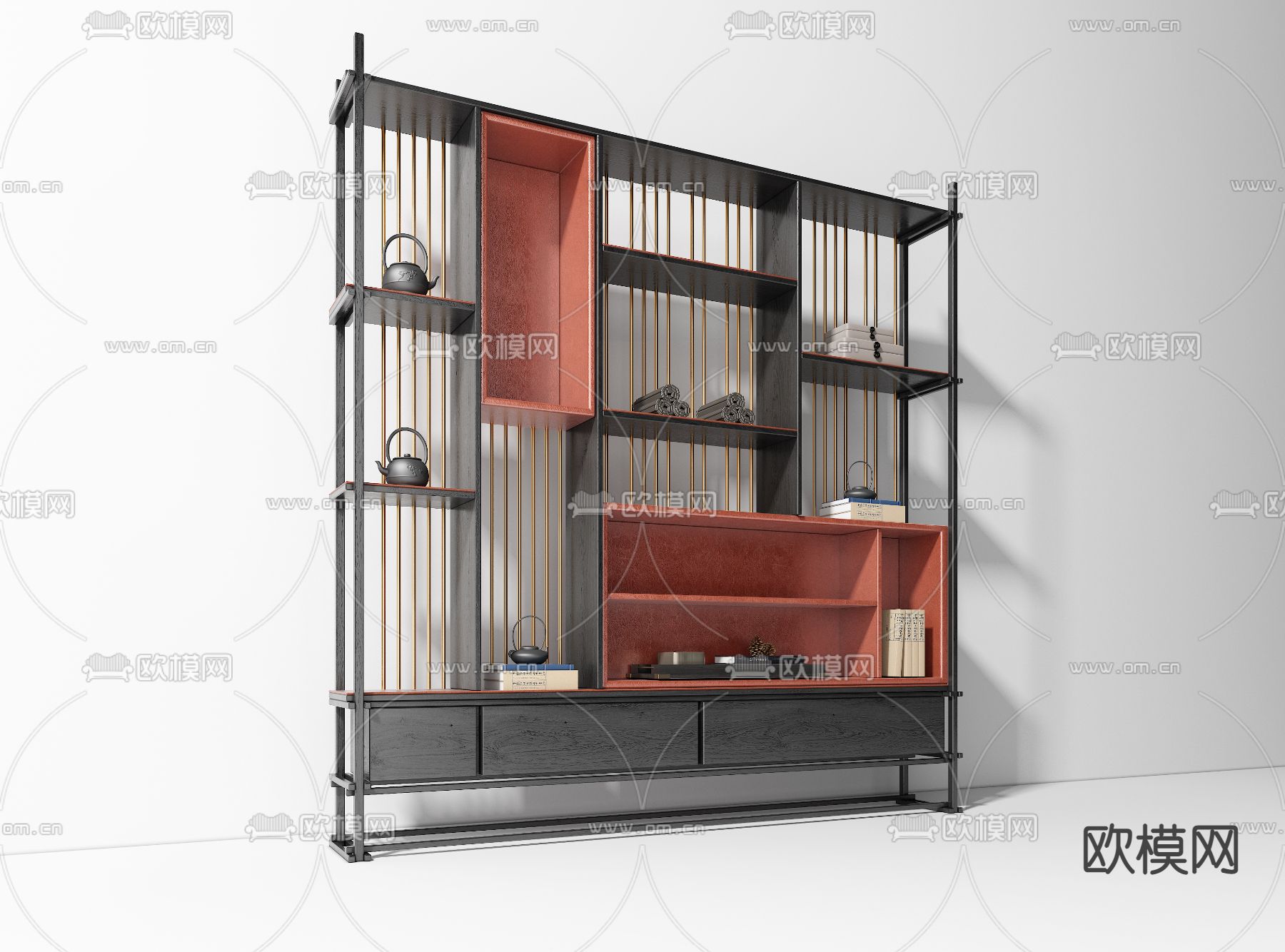 新中式博古架su模型下载（渲染图2）