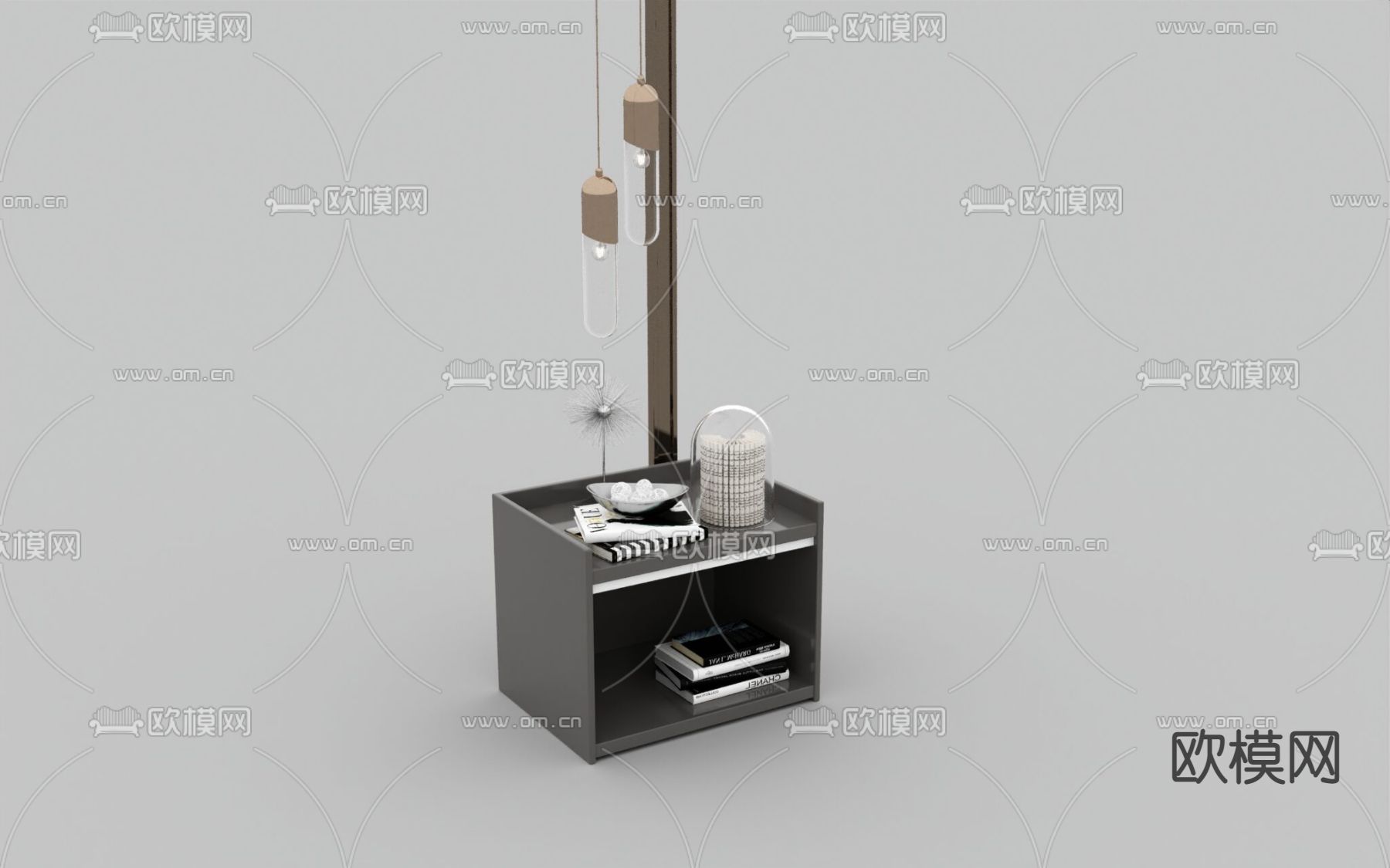 现代简约实木床头柜免费3d模型下载
