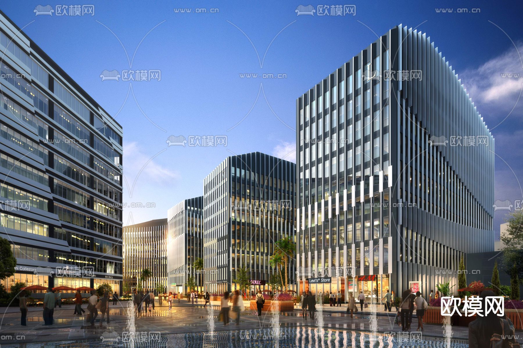 现代商业街建筑外观psd下载