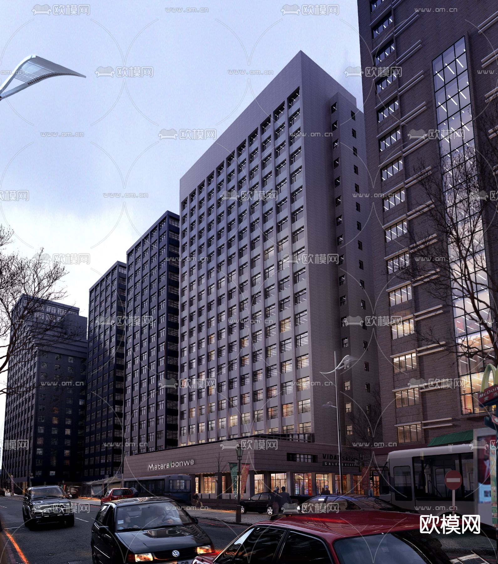 现代商业街建筑外观psd下载