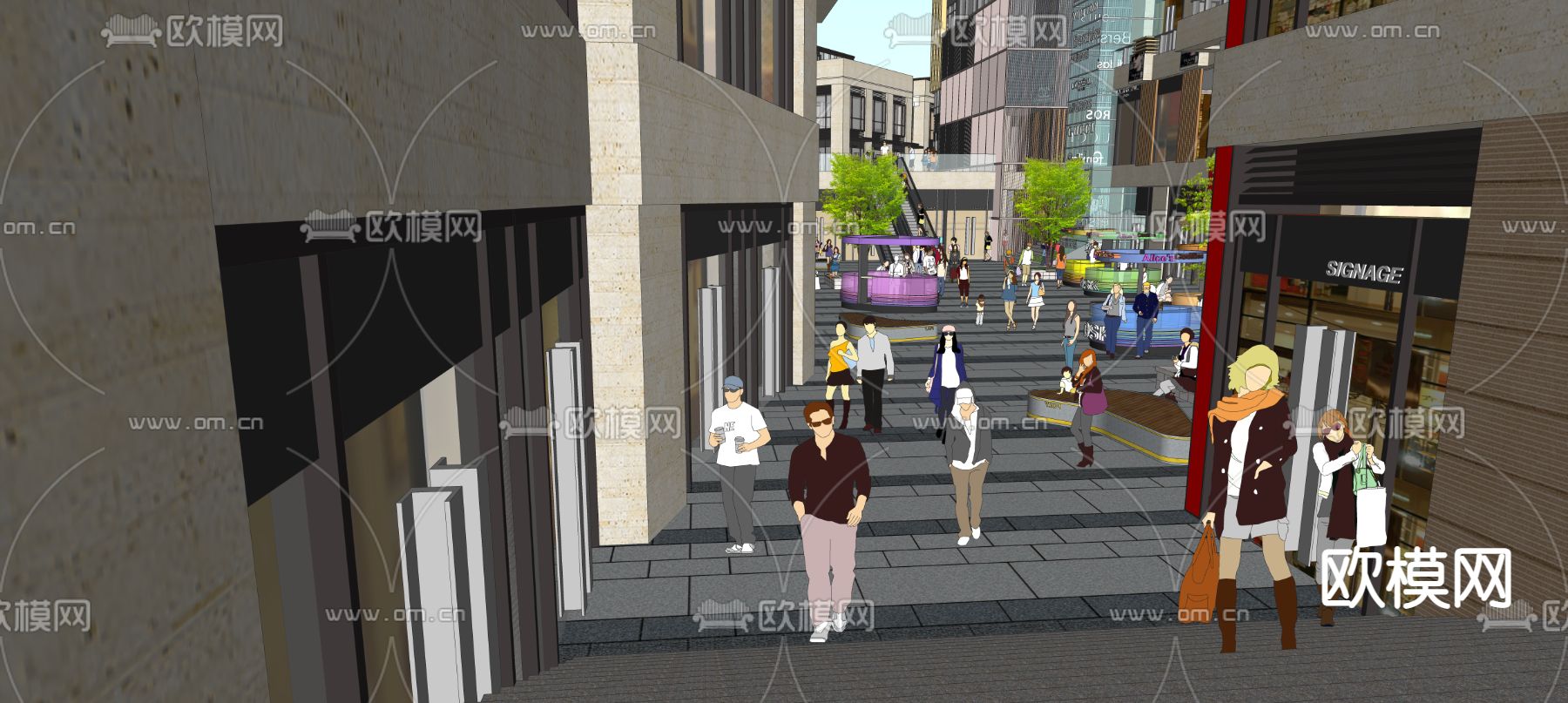 现代商业街su模型下载_ID12089648_sketchup模型下载-欧模网