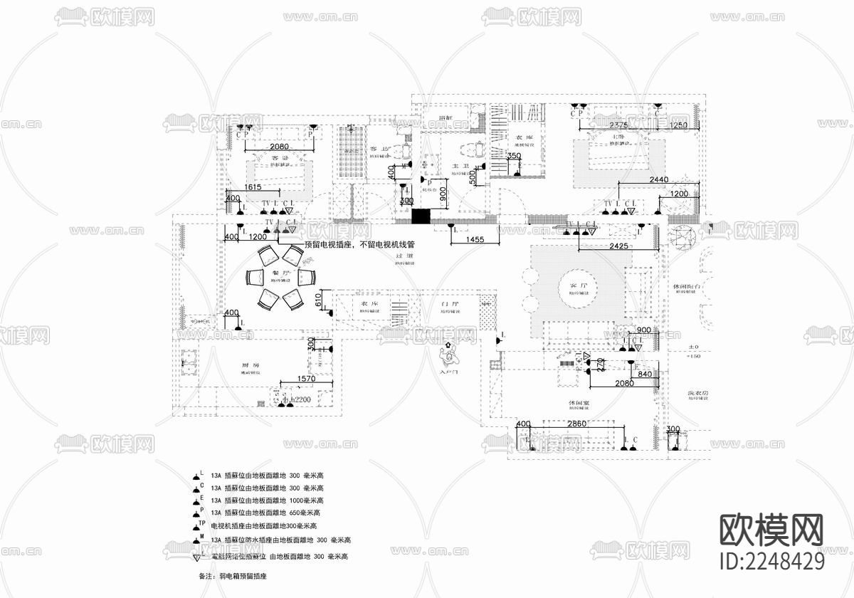 160㎡家装大平层cad施工图下载（渲染图4）