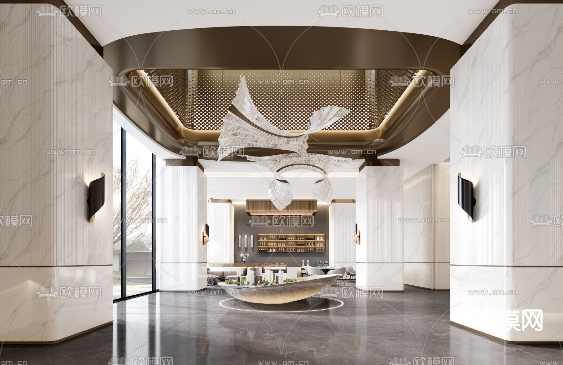 新中式售楼处3d模型下载（渲染图1）