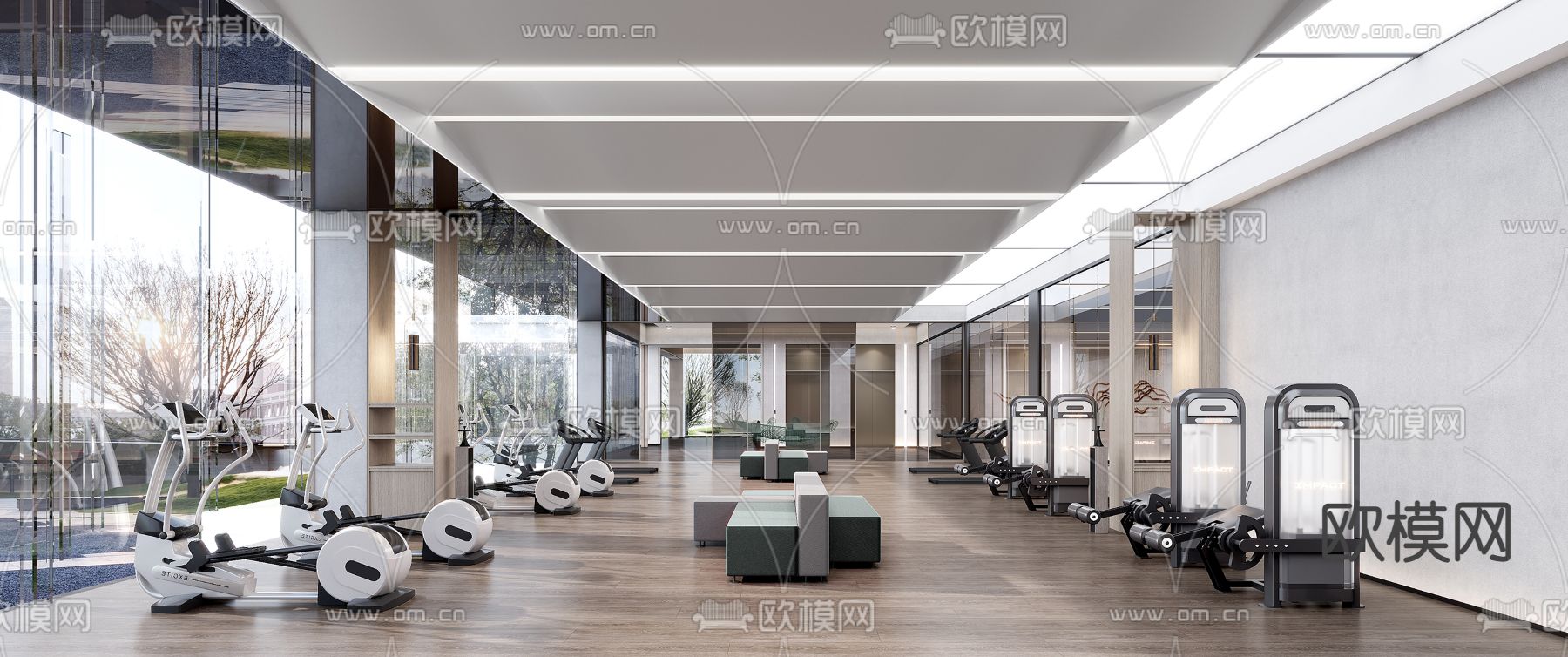 新中式轻奢健身房3d模型下载（渲染图3）