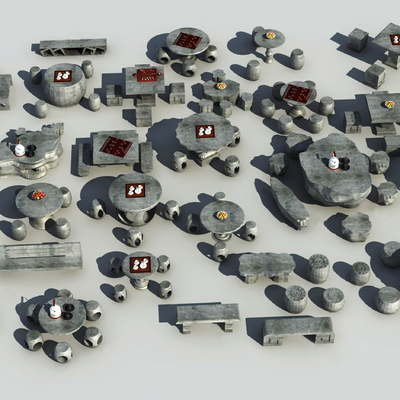  中式户外石桌椅su模型 