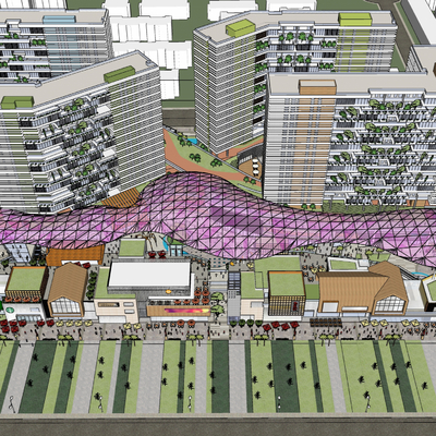  现代商业综合体鸟瞰su模型 