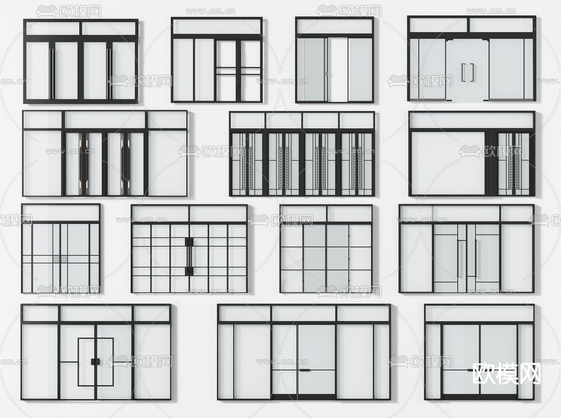 现代玻璃推拉门双开门3d模型下载