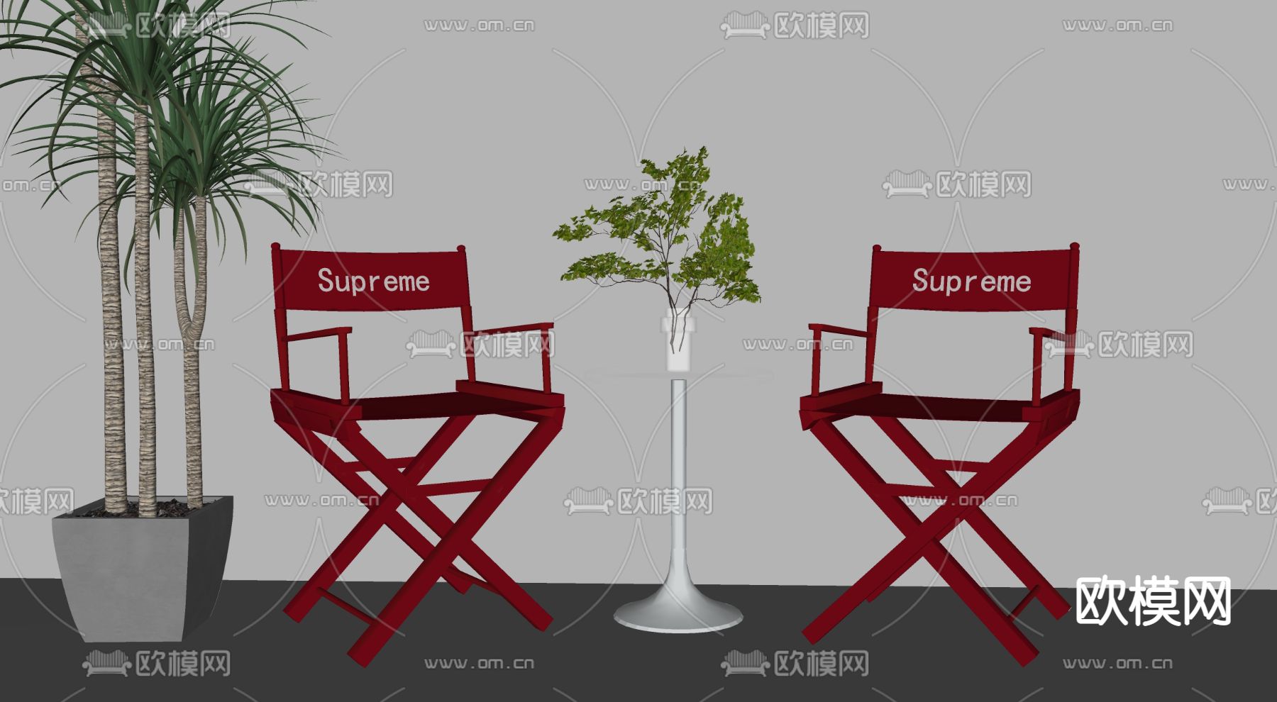 工业风红色折叠椅子su模型下载（渲染图2）