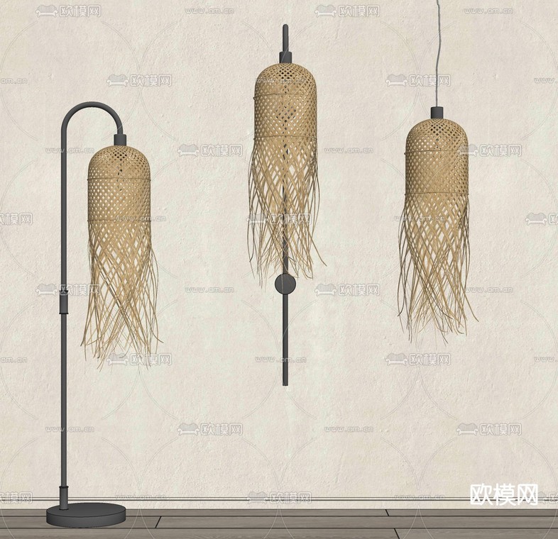 侘寂风藤编落地灯su模型下载_ID12092121_sketchup模型下载-欧模网