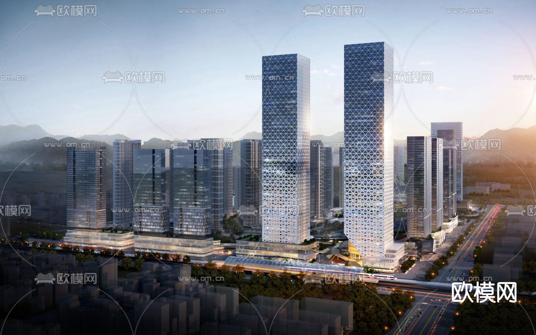 现代城市鸟瞰规划su模型下载（渲染图3）