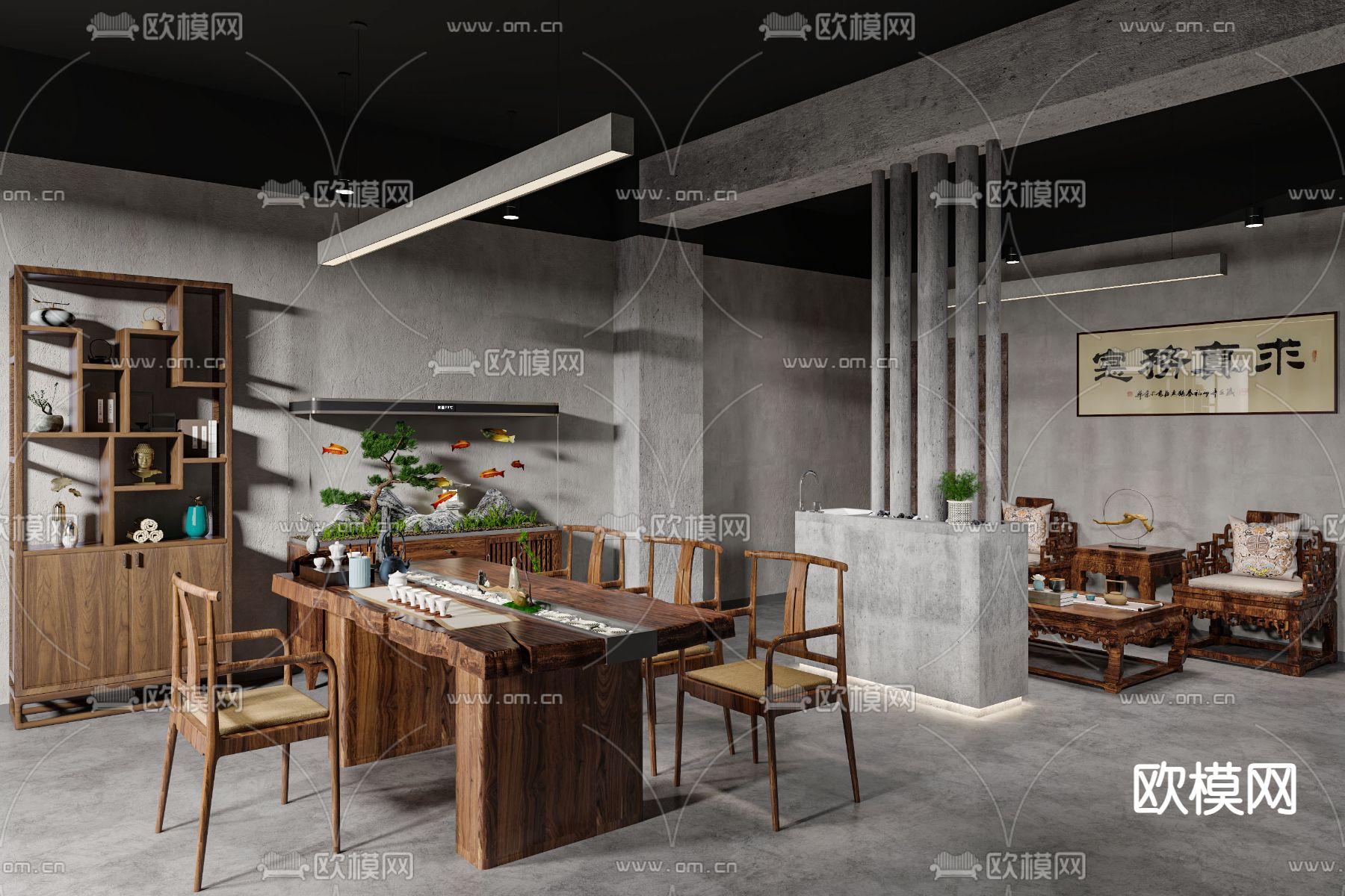 新中式总经理办公室3d模型下载（渲染图1）