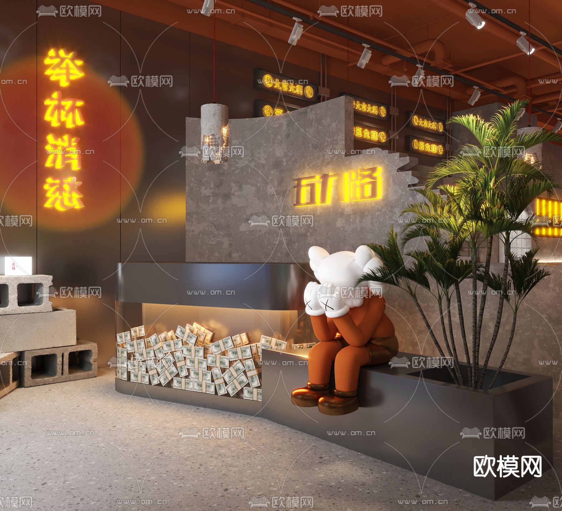 工业风火锅店3d模型