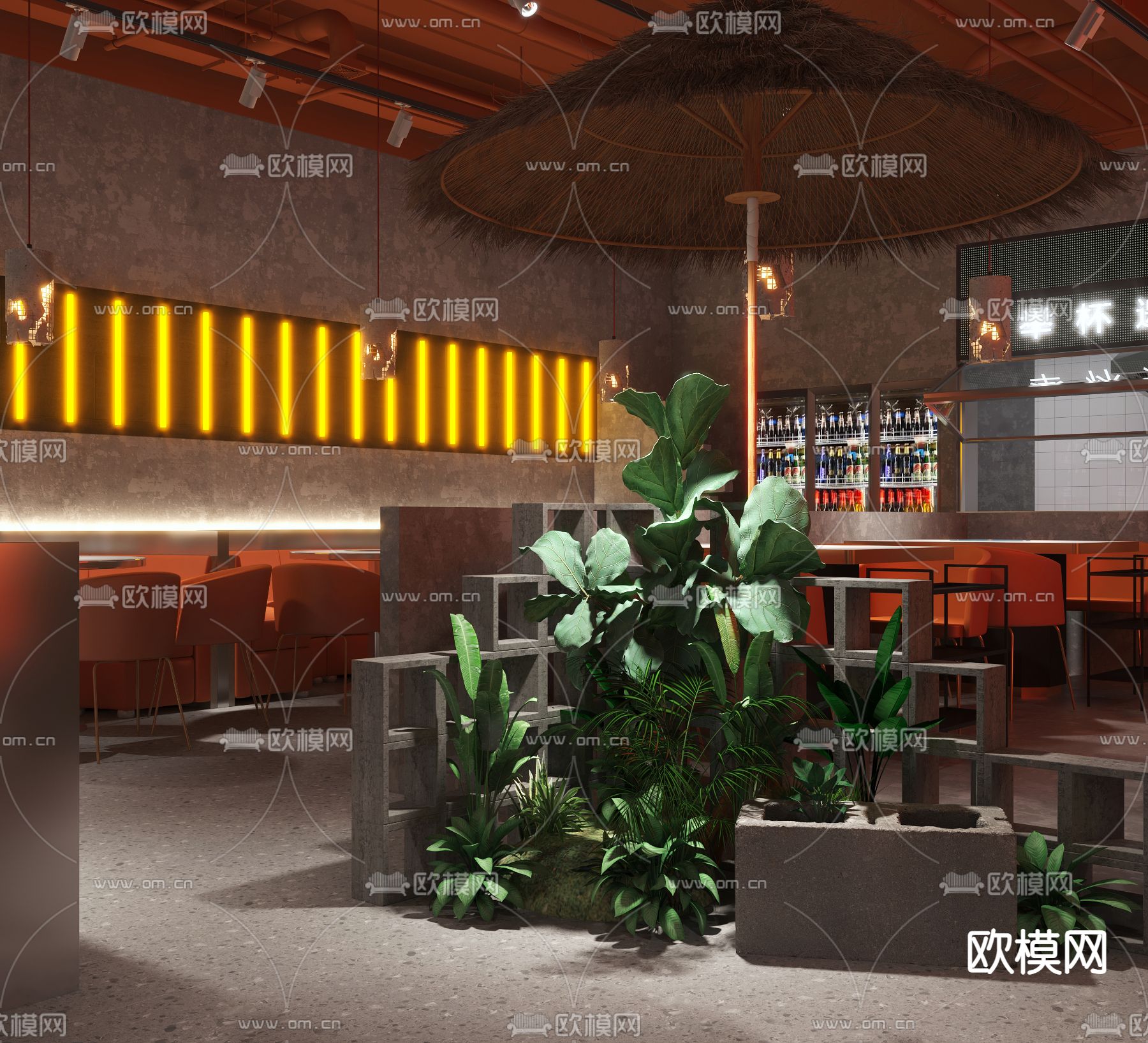 工业风火锅店3d模型