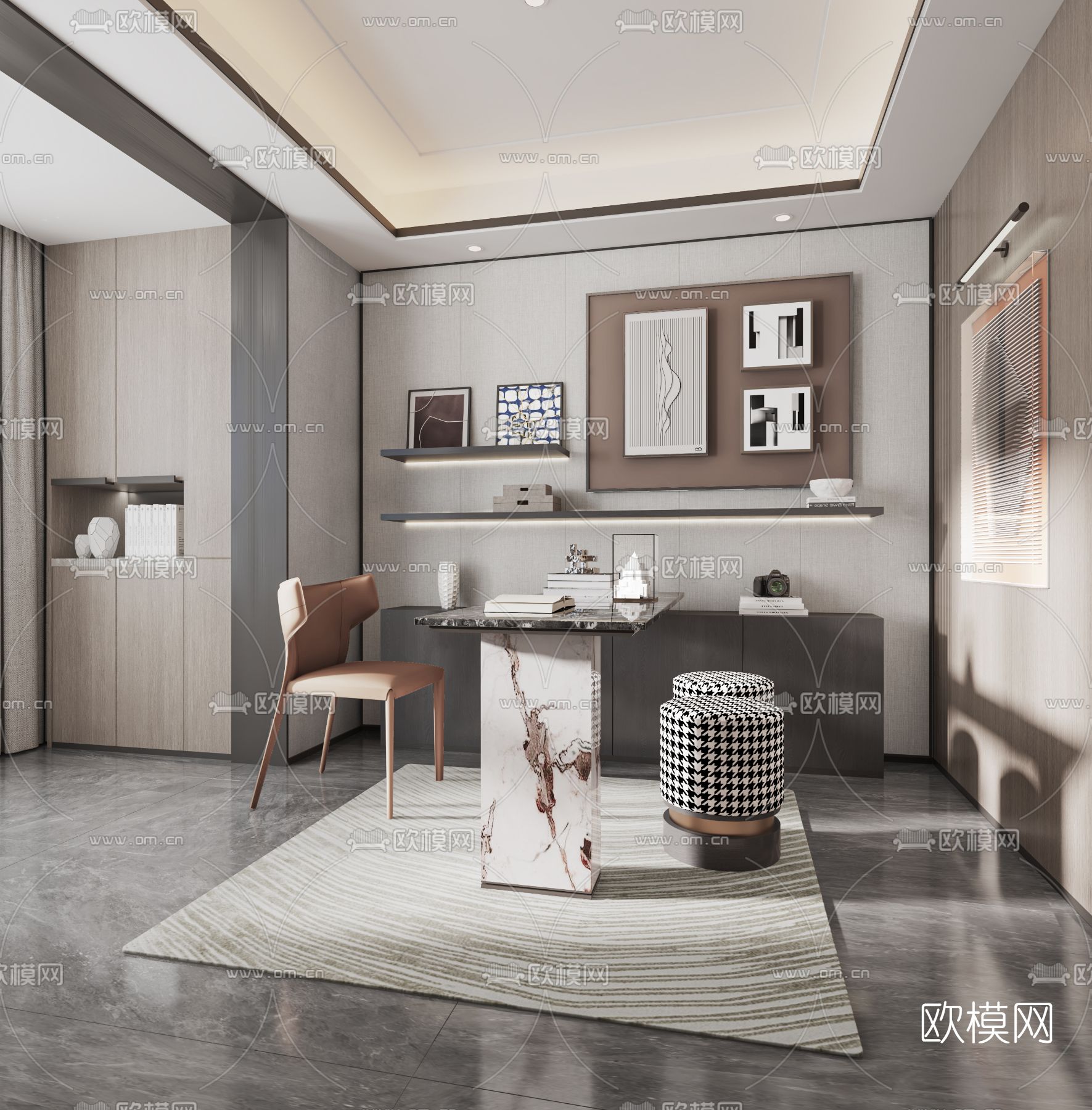 现代书房3d模型下载_ID12090704_3dmax免费模型-欧模网