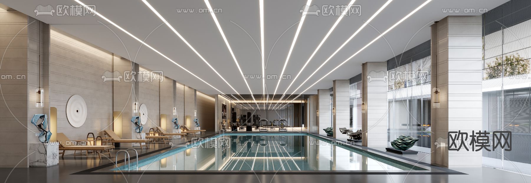 现代轻奢泳池3d模型下载