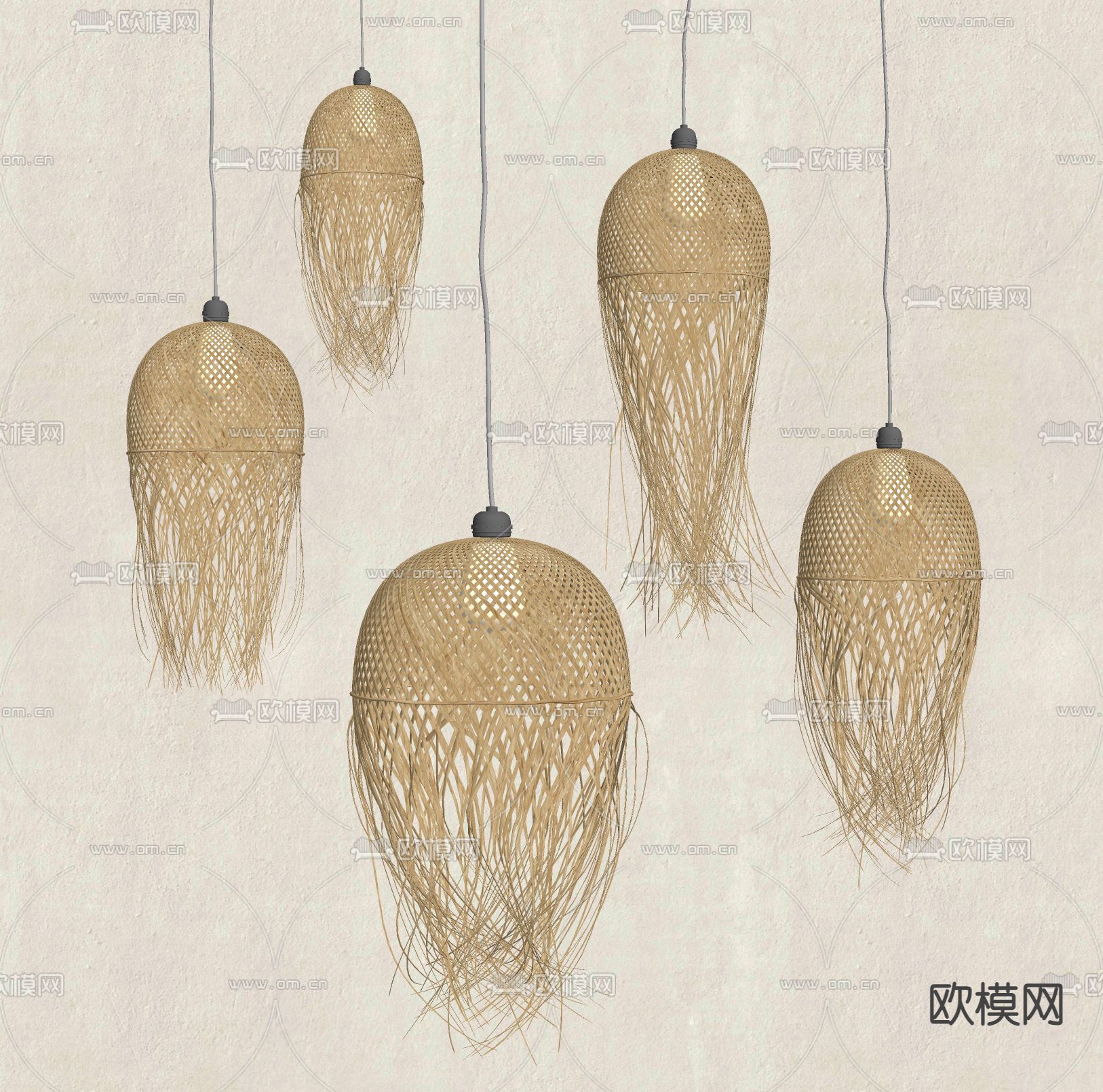 侘寂风藤编吊灯su模型