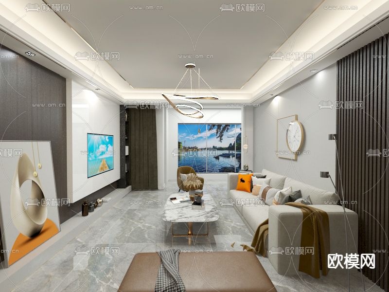 现代简约客厅免费3d模型下载_ID12079173_3dmax免费模型-欧模网