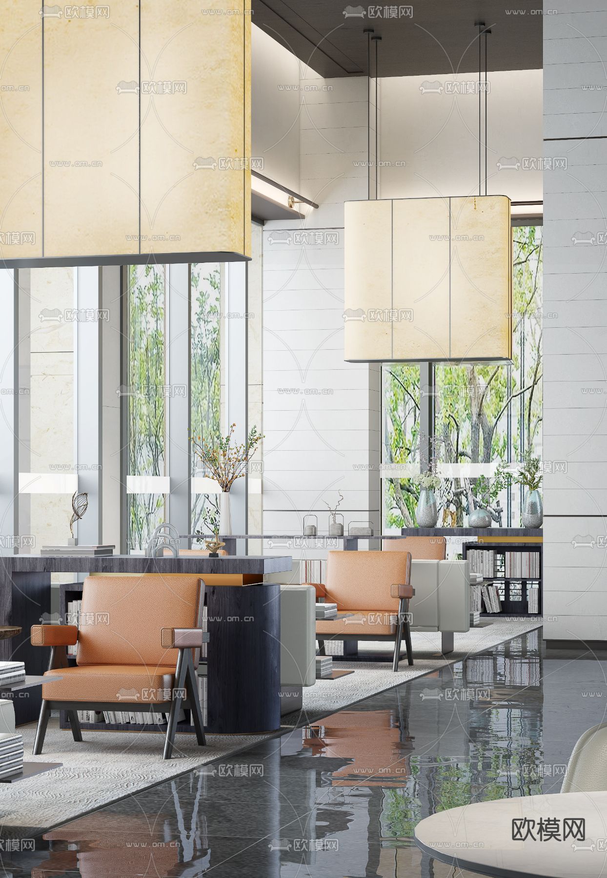 六艺源设计 现代售楼处洽谈区3d模型下载（渲染图1）