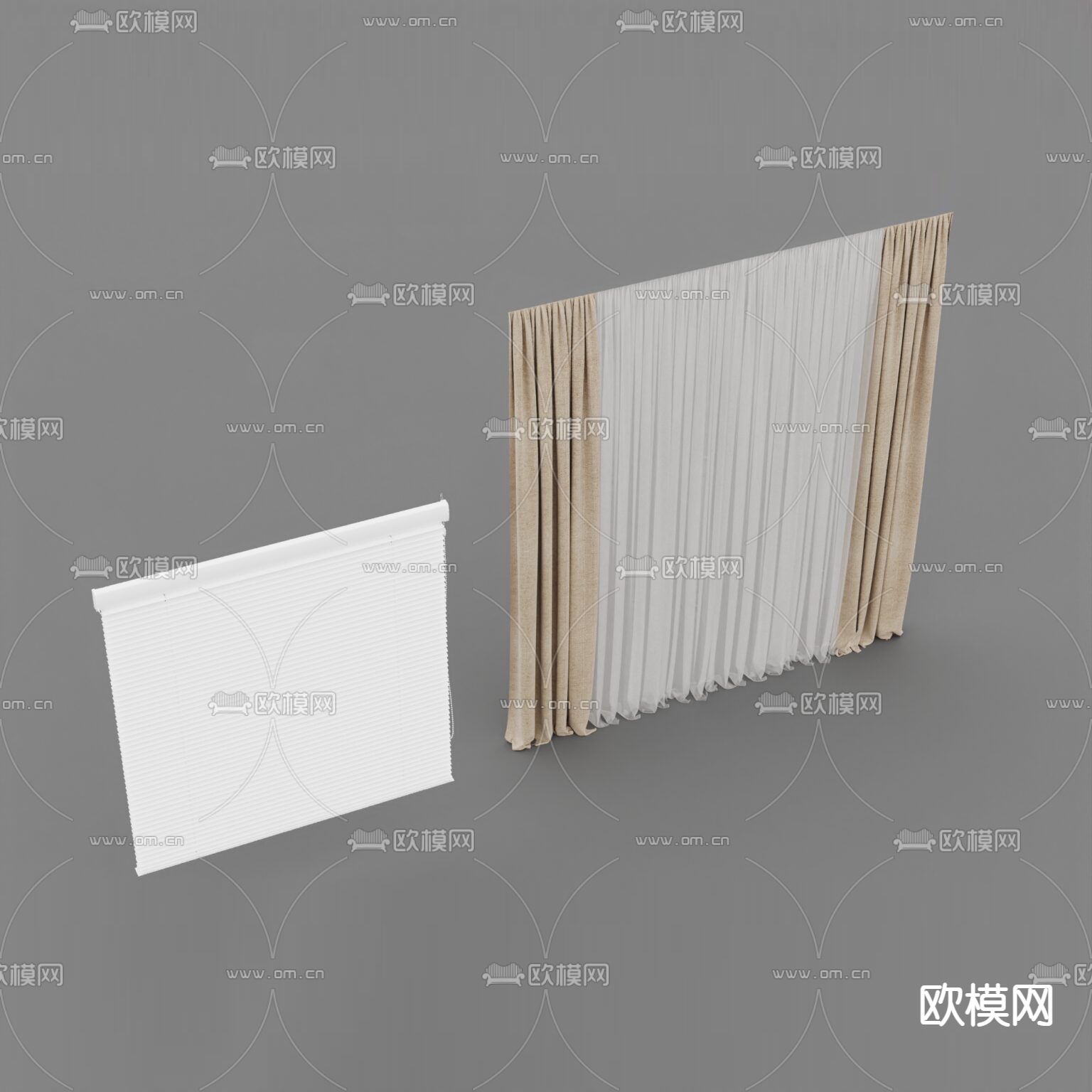 北欧简约布艺遮光窗帘免费3d模型下载