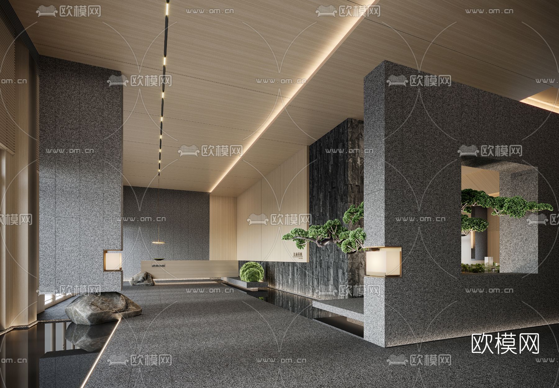 新中式售楼处洽谈区沙盘区3d模型下载（渲染图4）