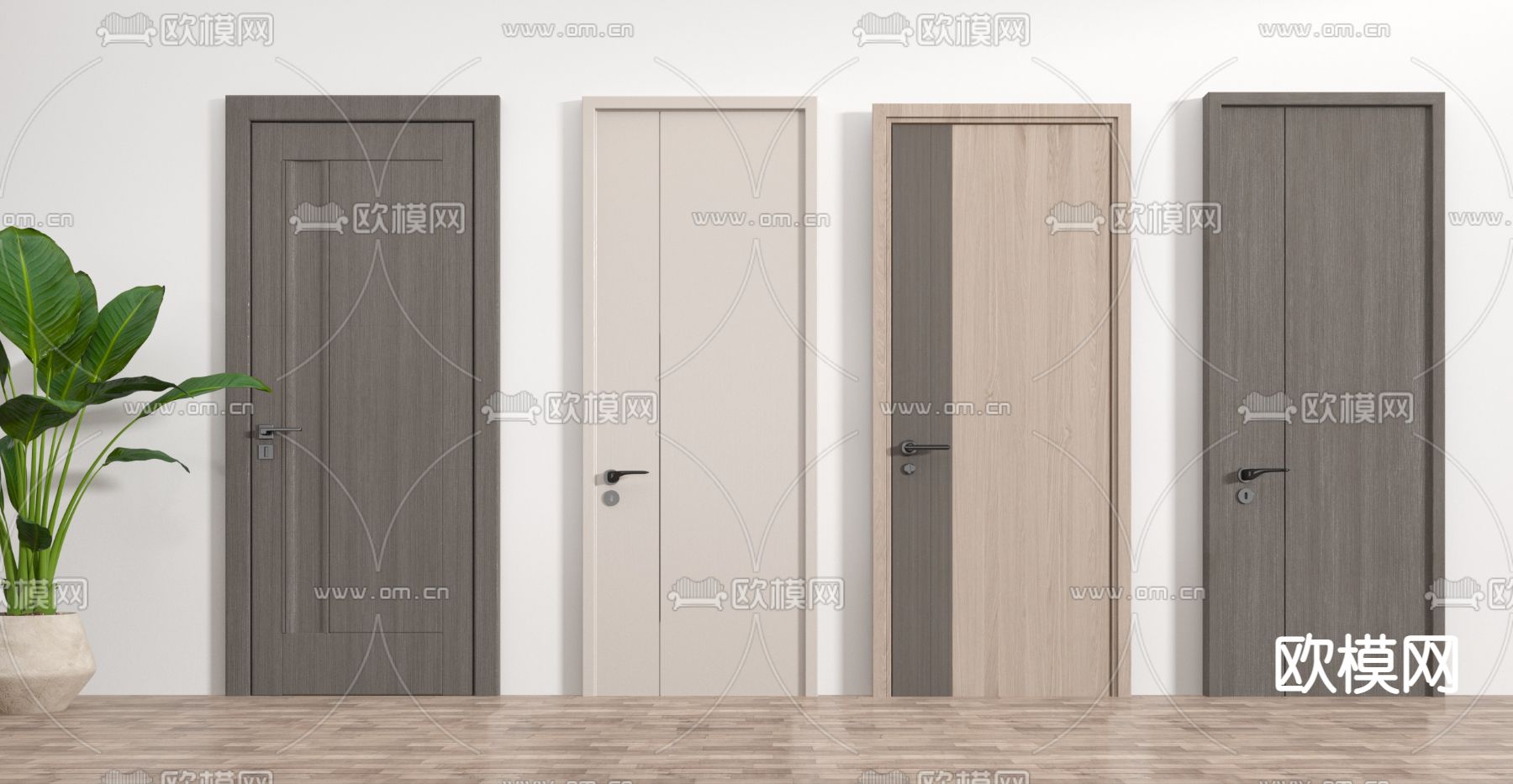 现代单开门平开门房门3d模型下载